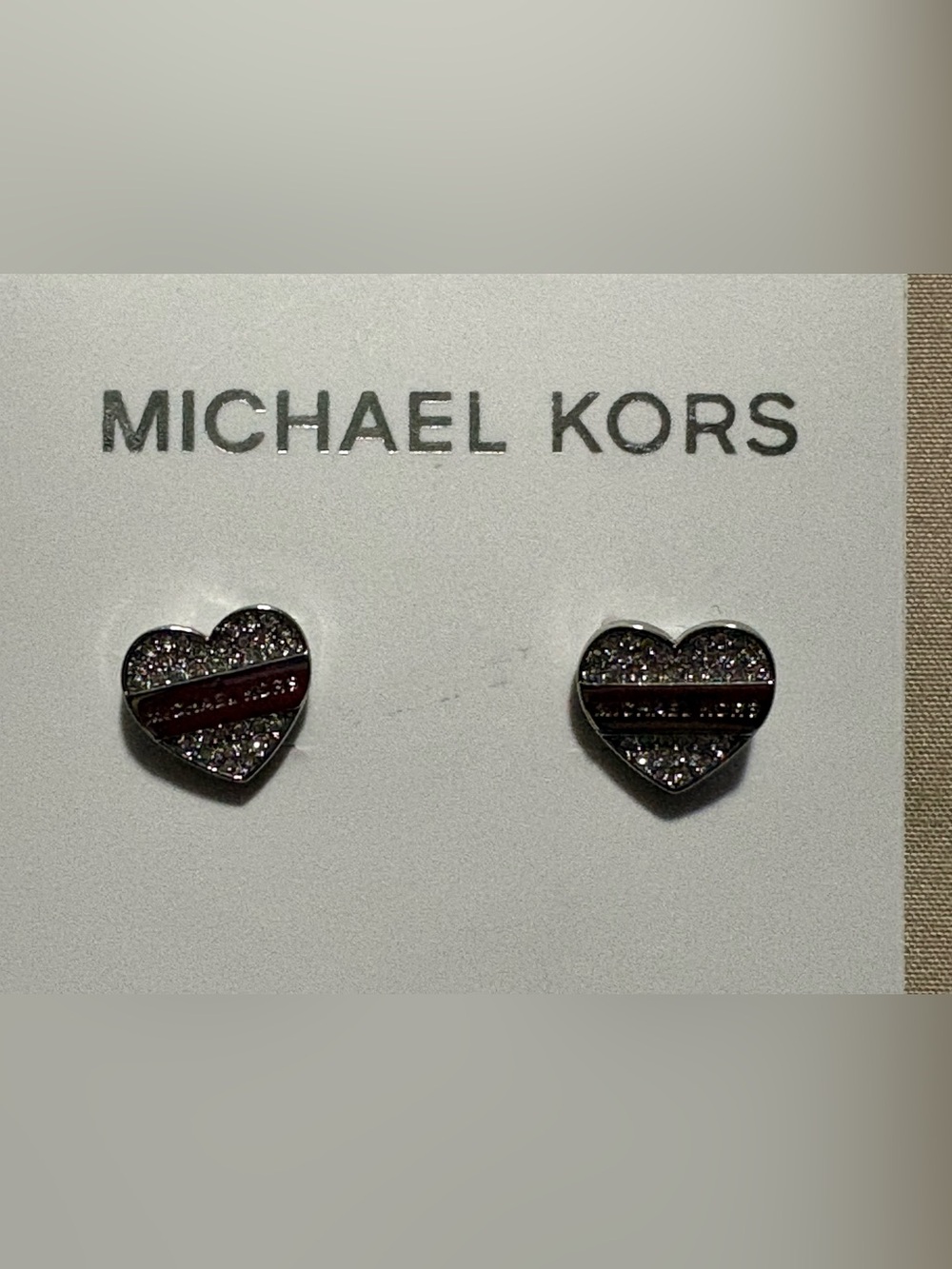 Michael Kors Pavé Crystal Heart Stud Earrings Silver Tone NWT